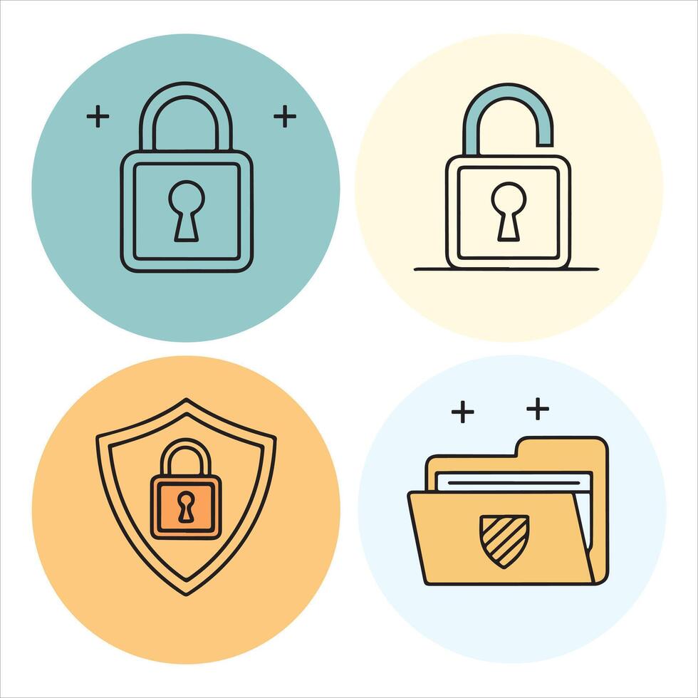 Cyber Protection Line Icons Set vector