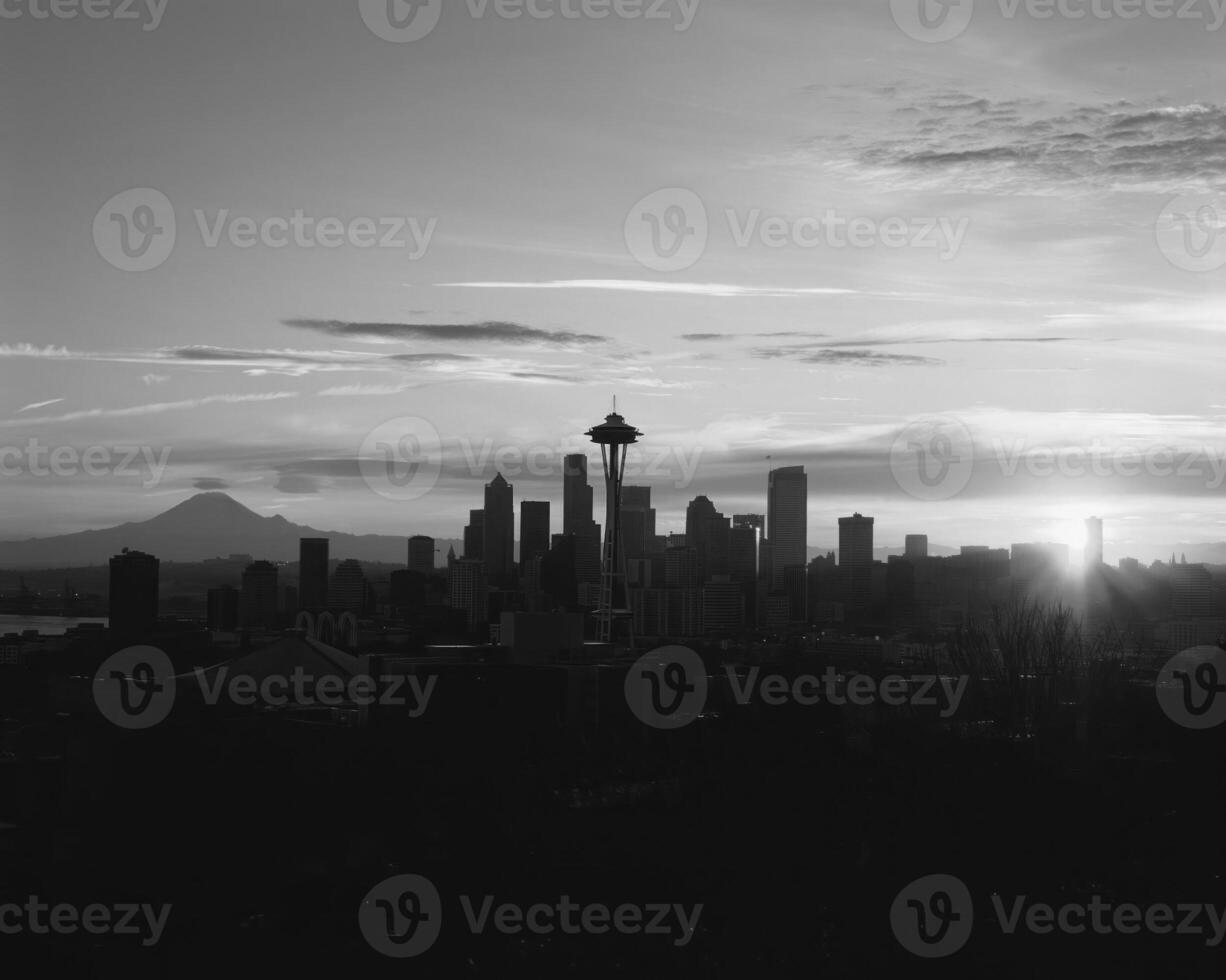 Dramatic Dusk Over Towering Skyscrapers Under a Fiery Red Sky photo