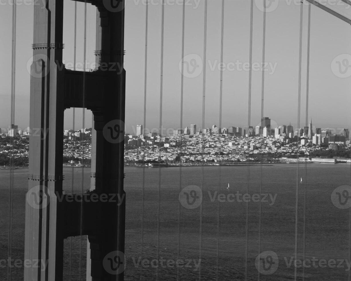 Urban Cityscape Tower Blocks and Bridges Against a Serene Sky and Water Horizon photo