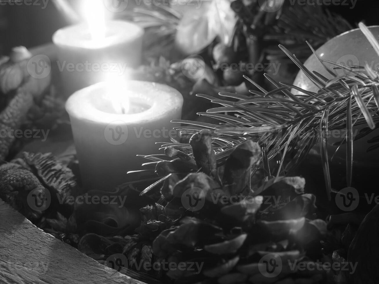 Candle with Flame in Holder for Holiday Event Lighting photo