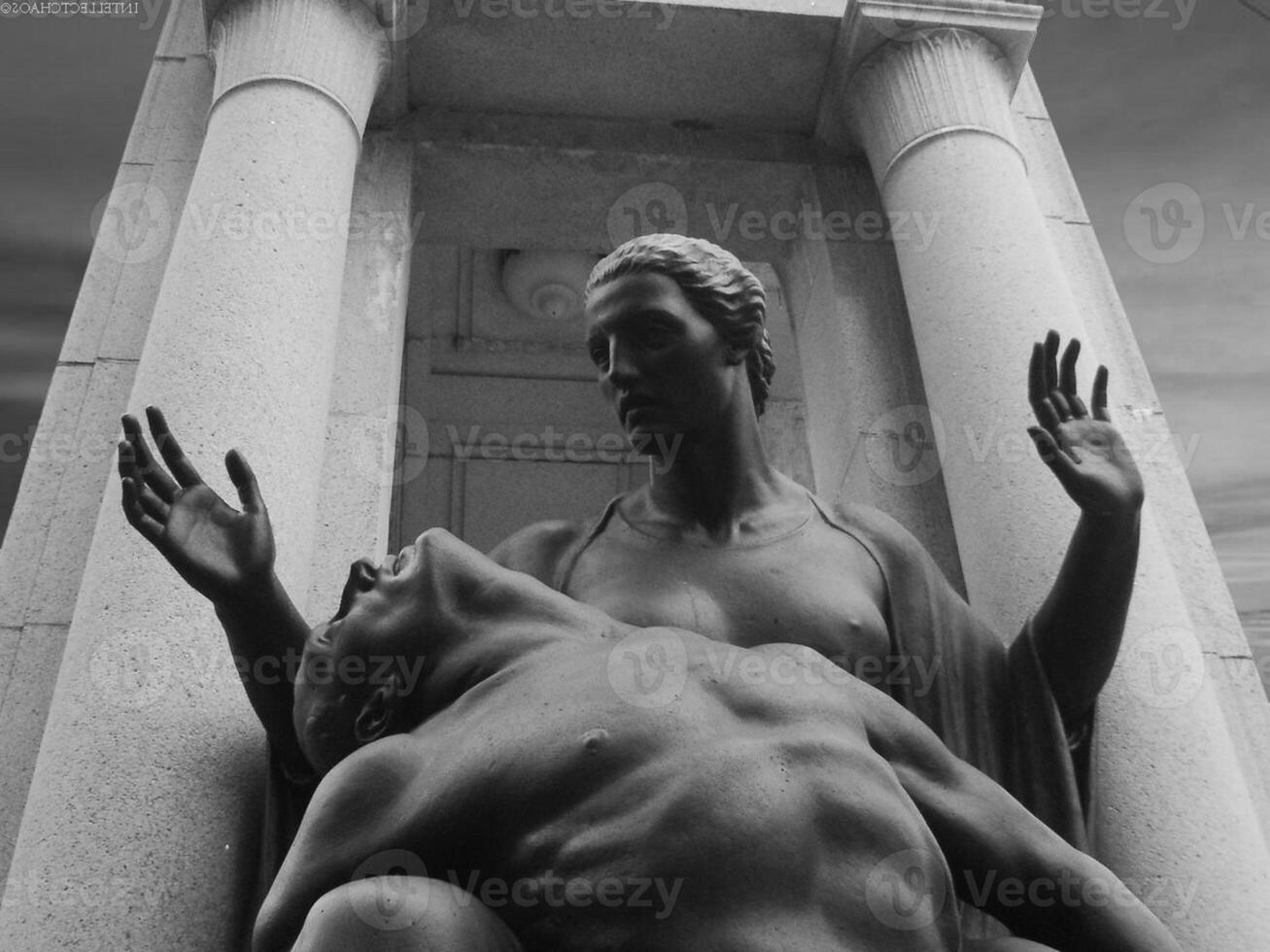Sculpture close view background. Monument art. Black and white monochrome grayscale photo