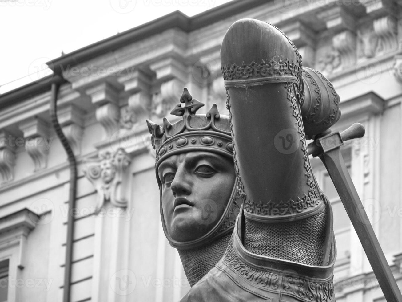 Sculpture close view background. Monument art. Black and white monochrome grayscale photo