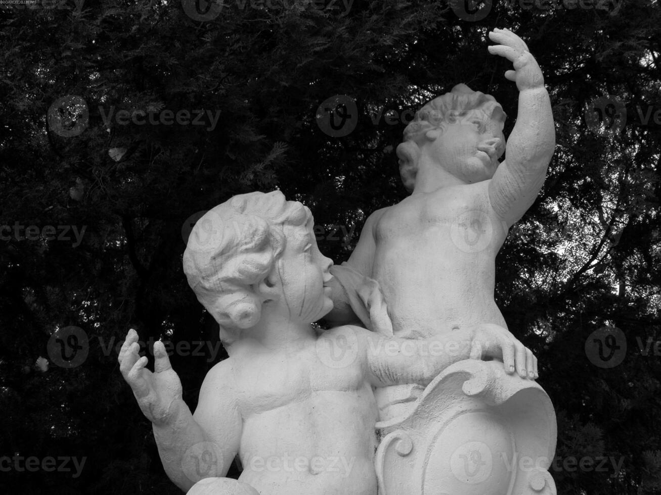 Sculpture close view background. Monument art. Black and white monochrome grayscale photo