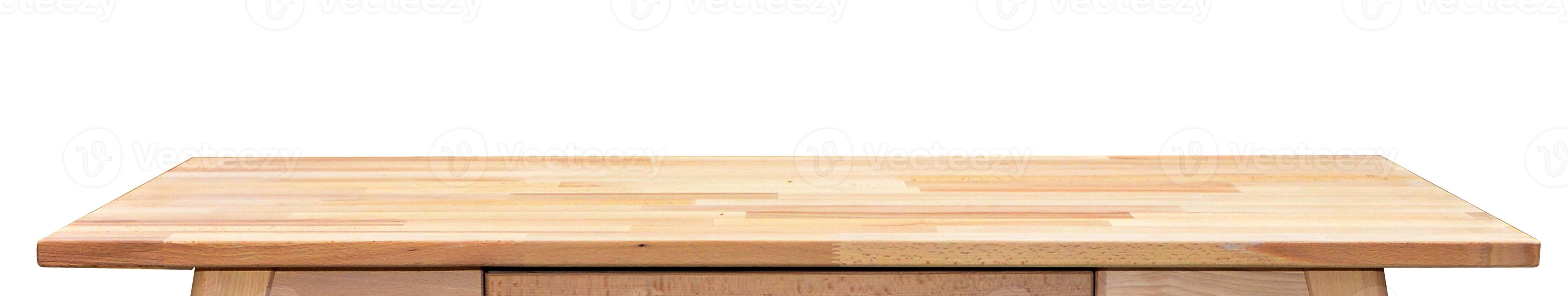 Wooden table top surface isolated over white background. Solid wood furniture close view 3D illustration photo