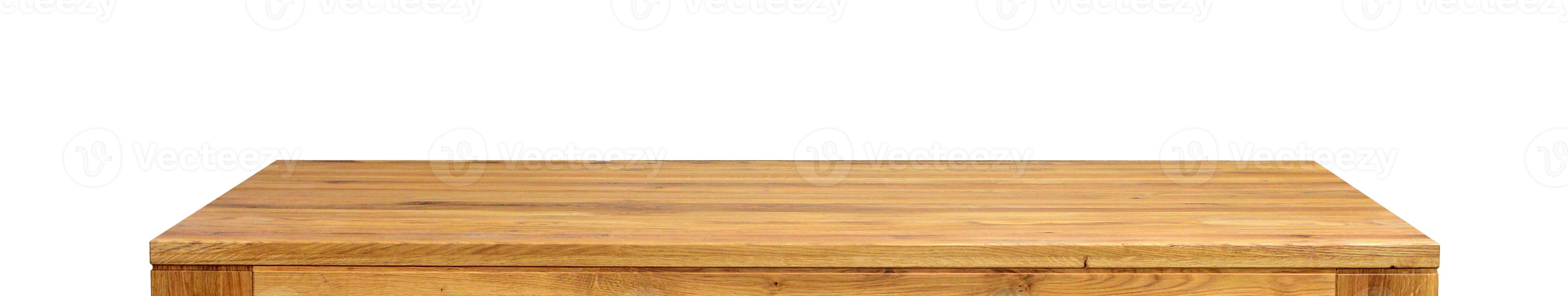 Wooden table top surface isolated over white background. Solid wood furniture close view 3D illustration photo
