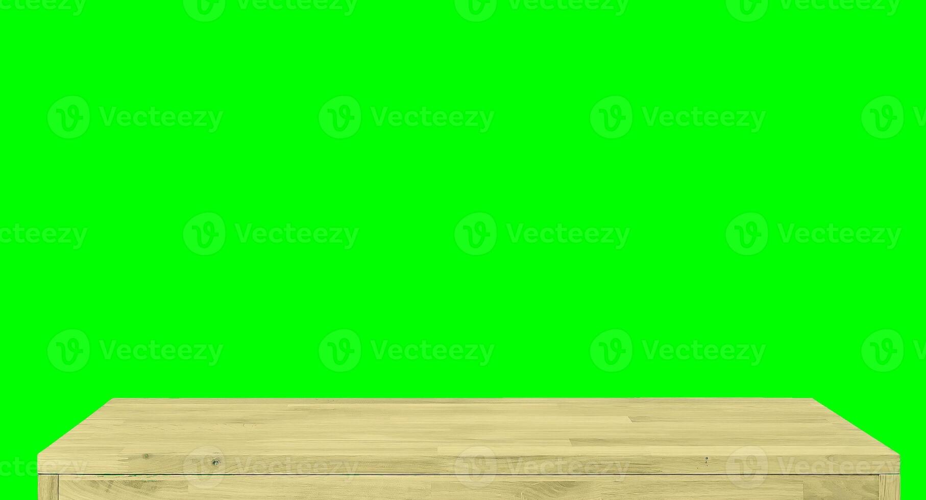 Wooden dinner table surface. Natural wood furniture close view. Tabletop isolated over green screen chroma key background photo