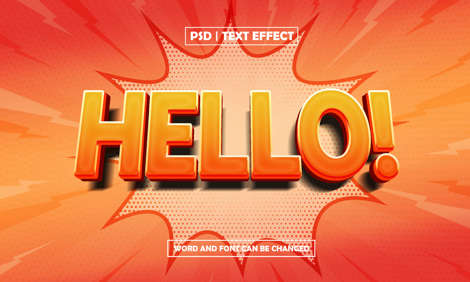 Hello Text Effect, Blast Orange And Yellow Text Style psd