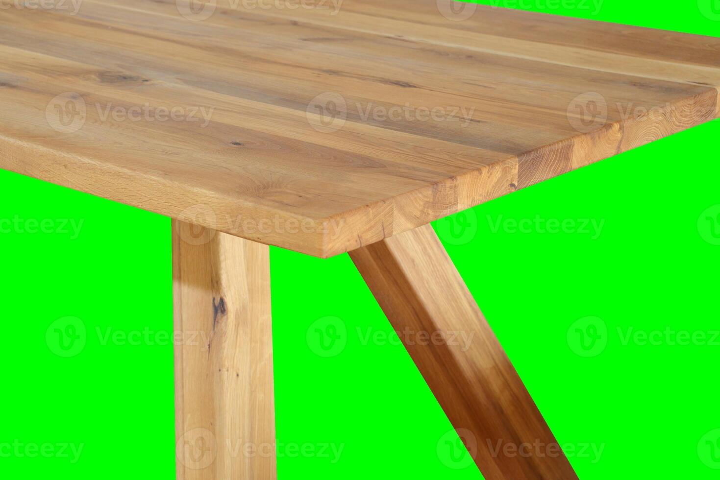 Wooden table surface. Natural wood furniture close view photo background. Table isolated over green screen chroma key background