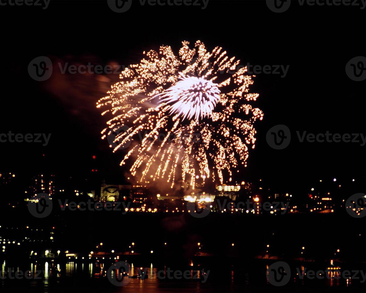 Fireworks background, salute in the sky during celebration photo
