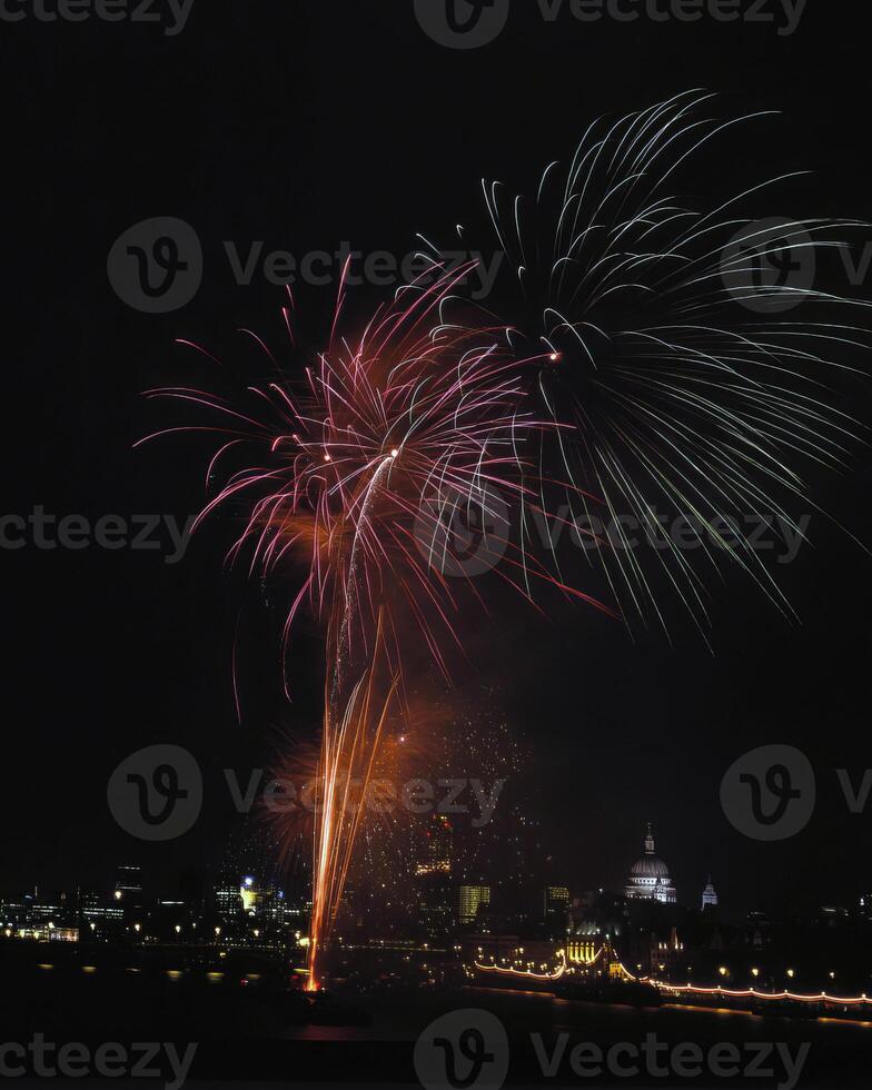 Fireworks background, salute in the sky during celebration photo