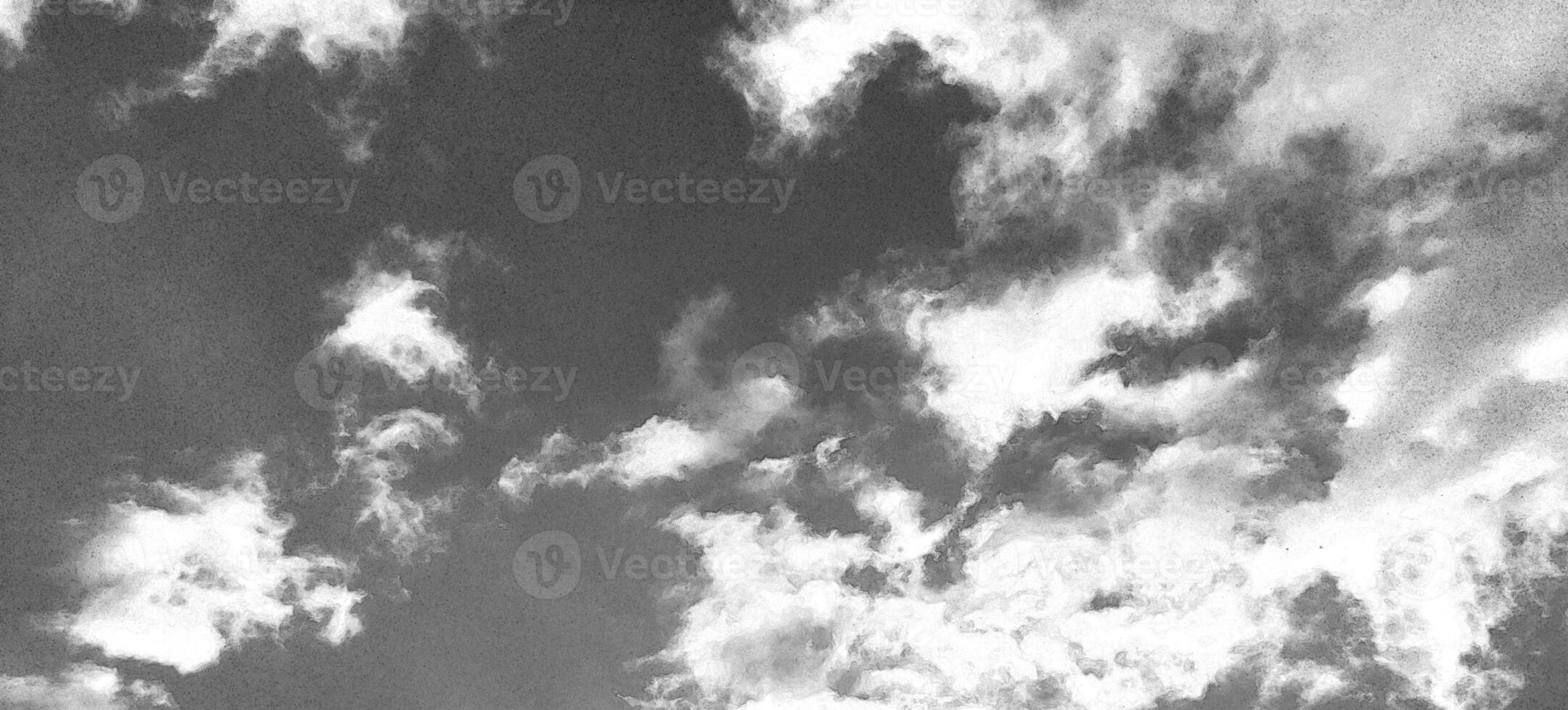 Deep blue sky with white clouds background. Pencil sketch drawing photo