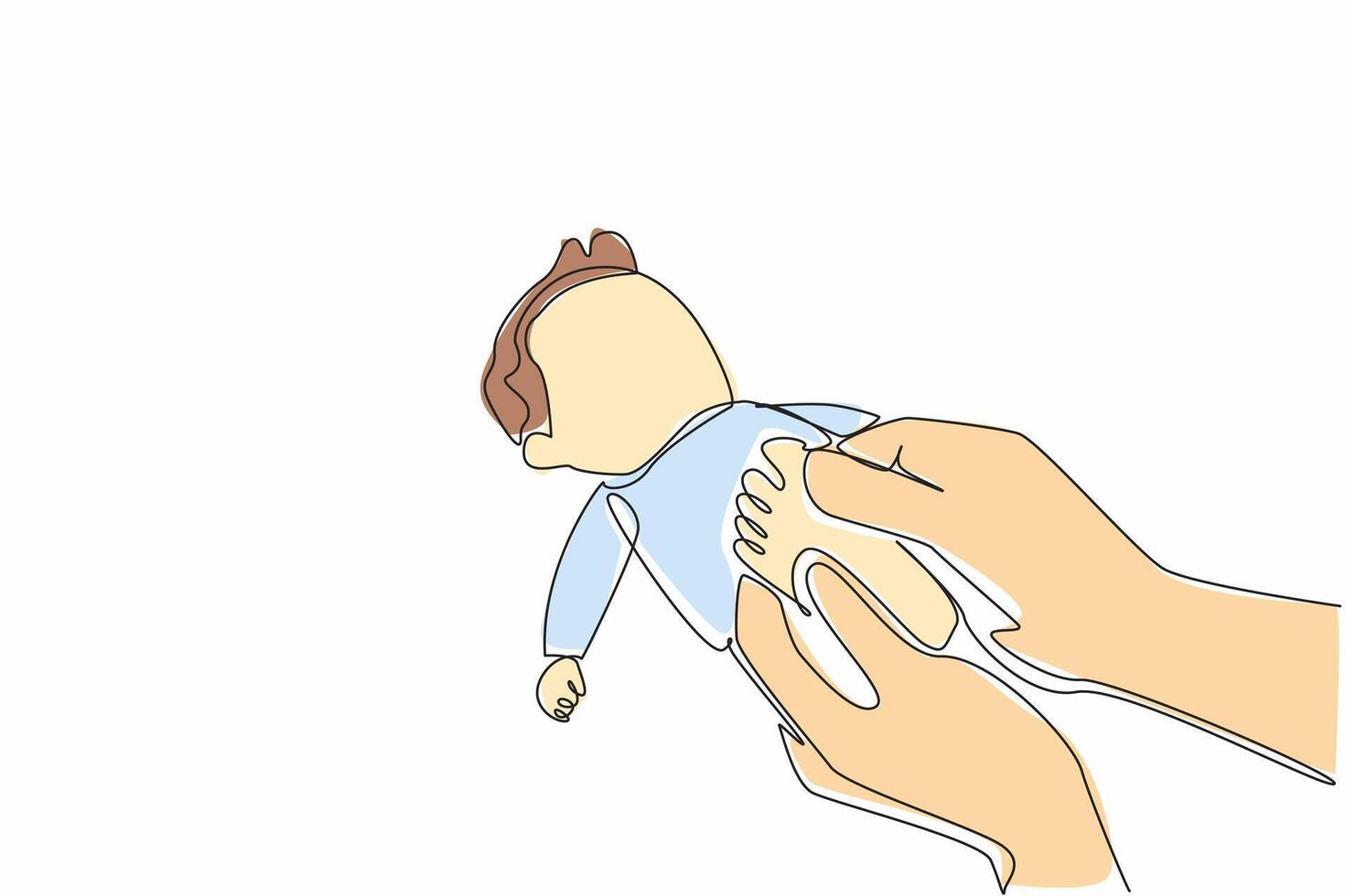 Continuous one line drawing baby feet massage. Reflexology. Treatment. Massage provides calmness. Touch sensor on feet make appetite grow. Baby Massage Day. Single line draw design illustration vector