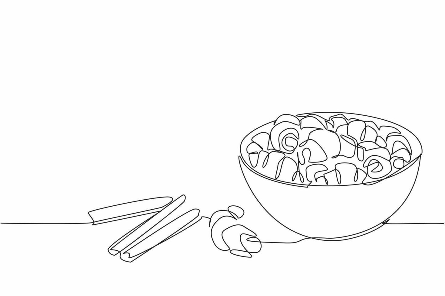 Single one line drawing cinnamon crescents in bowl and several tied cinnamon sticks. Good snack foods for diabetics. Herbs. National Cinnamon Crescent Day. Continuous line design graphic illustration vector