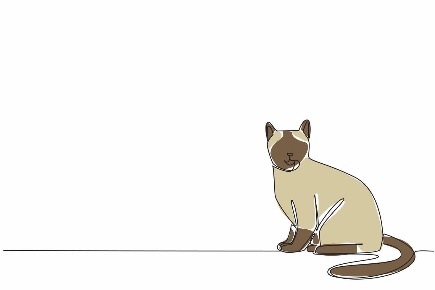 Single continuous line drawing the siamese cat posing. Resting time at home. Pay attention to the surroundings. Tired of playing. Break. National Siamese Cat Day. One line design illustration vector