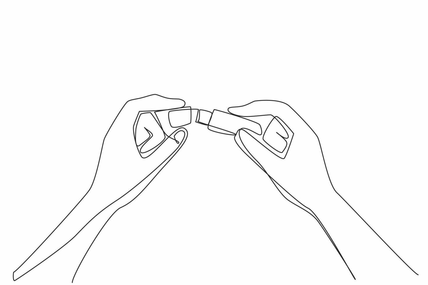 Single one line drawing hand holding and opening the lid of the flash drive. Reliable technology. A large enough memory capacity. National Flash Drive Day. Continuous line design graphic illustration vector