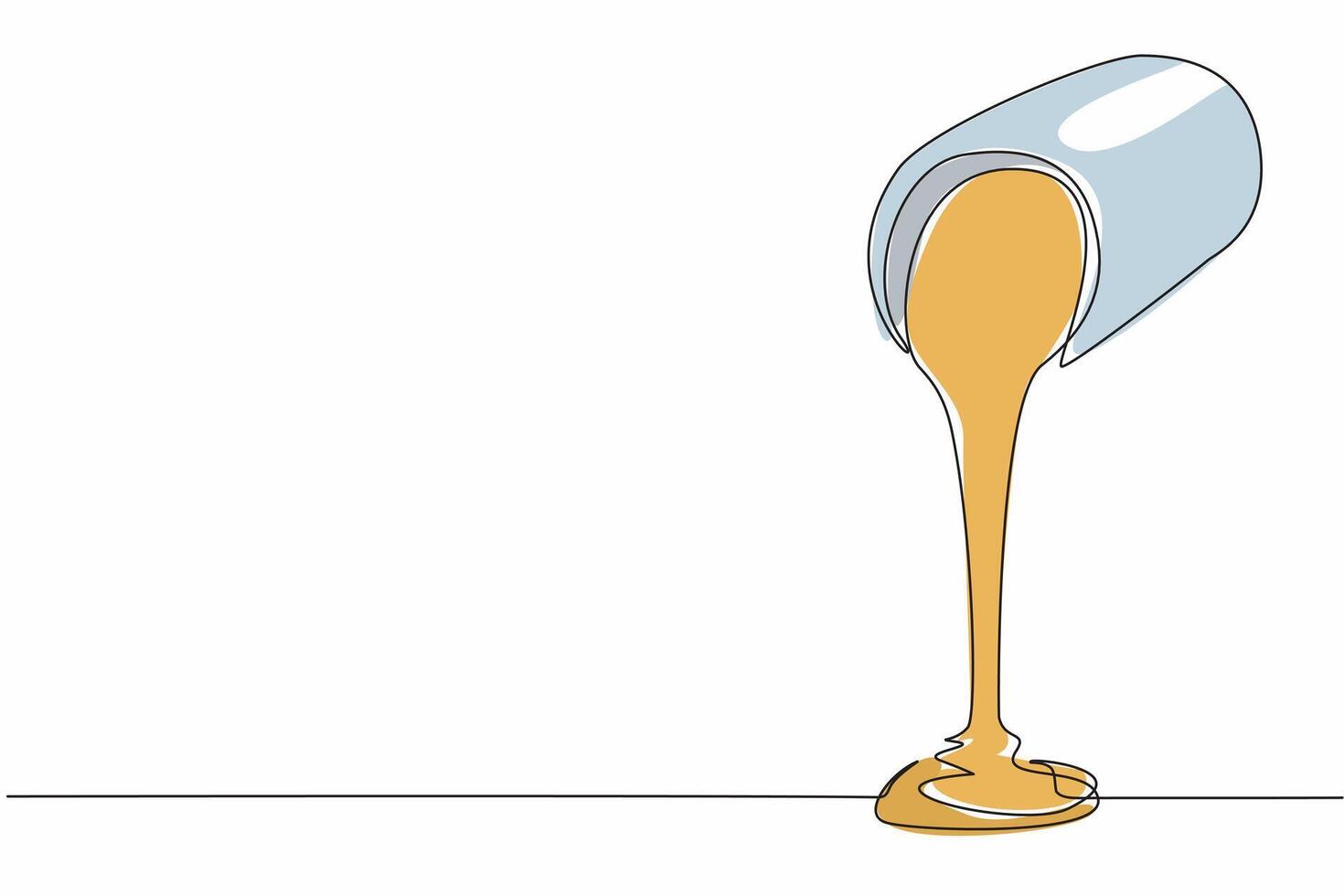 Single one line drawing caramel liquid poured from a jar. Sweet. Sauce. Cream. So delicious in the mouth. Savory ingredients. Tasty. National Caramel Day. Continuous line design graphic illustration vector