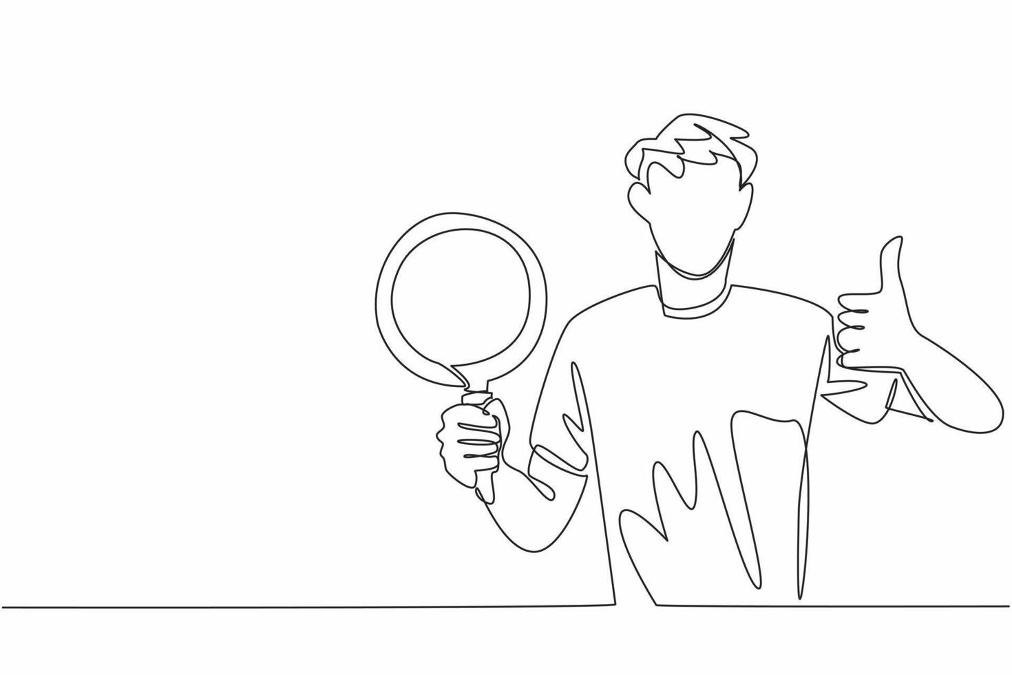 Single one line drawing man hold teflon pan and making thumbs up gesture. Makes cooking and cleaning easier. Perfectly cooked food. National Teflon Day. Continuous line design graphic illustration vector