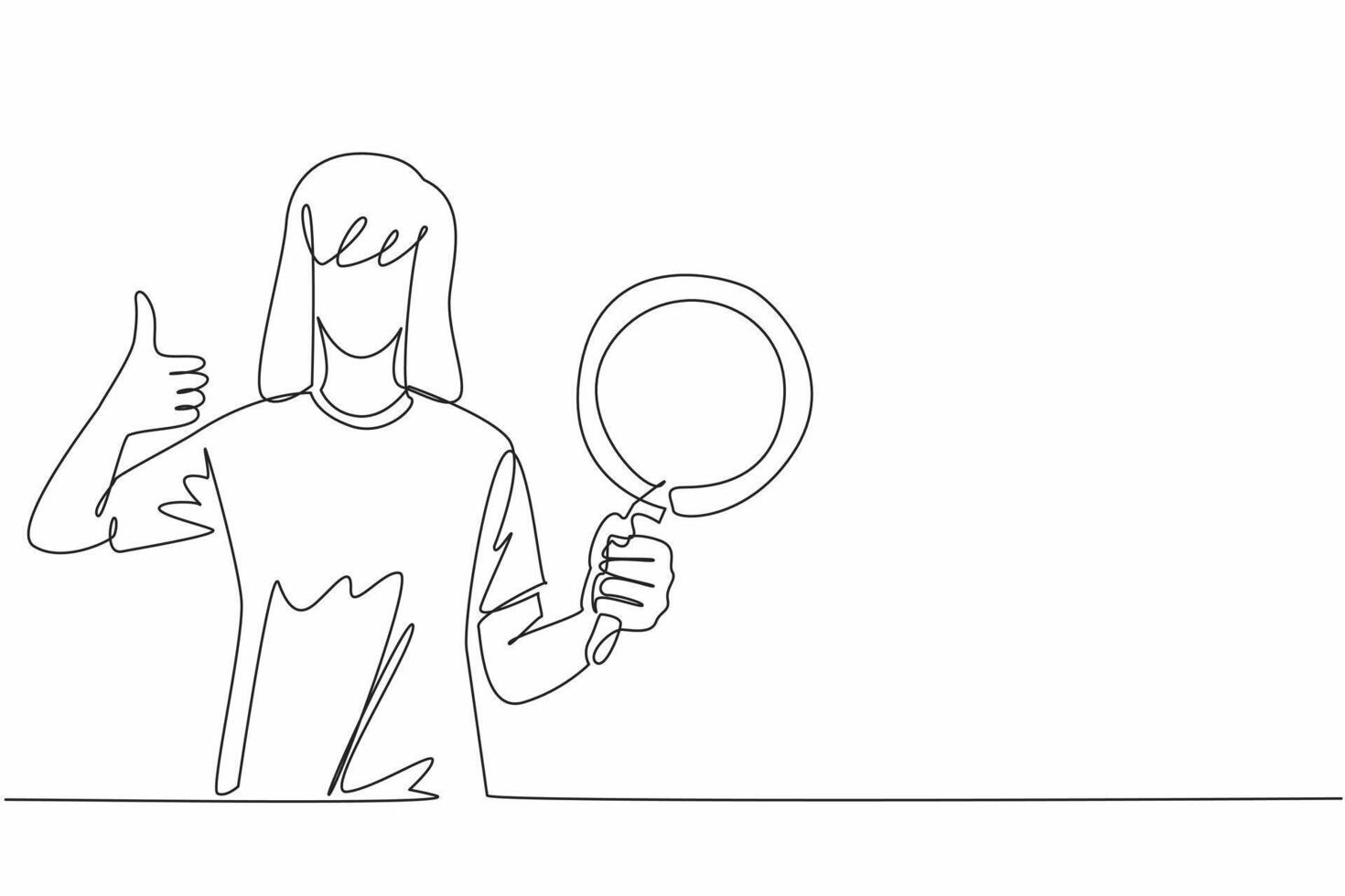 Continuous one line drawing woman hold teflon pan and making thumbs up gesture. Impressive cooking experience. Non-stick. Spectacular. National Teflon Day. Single line draw design illustration vector