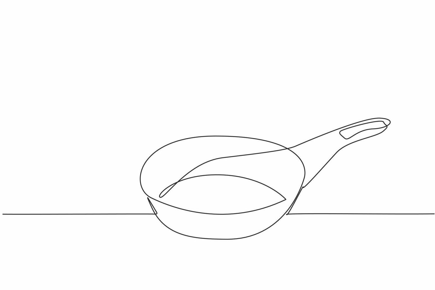Continuous one line drawing teflon pan. Cooking utensils coated with non-stick technology. Evenly and perfectly cooked. Save fuel. National Teflon Day. Single line draw design illustration vector