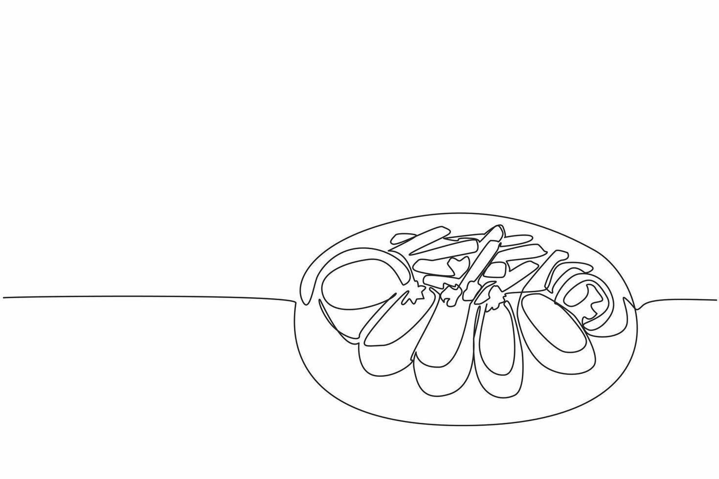 Continuous one line drawing chicken cordon bleu cut into pieces served on a large gray plate. Eaten with chili sauce. National Chicken Cordon Bleu Day. Single line draw design illustration vector