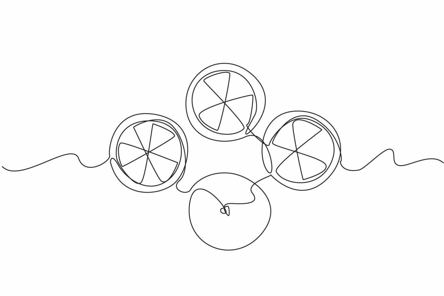 Continuous one line drawing one whole orange and three pieces of orange. Fulfilling daily vitamin C intake. Freshness during summer. National Vitamin C Day. Single line draw design illustration vector