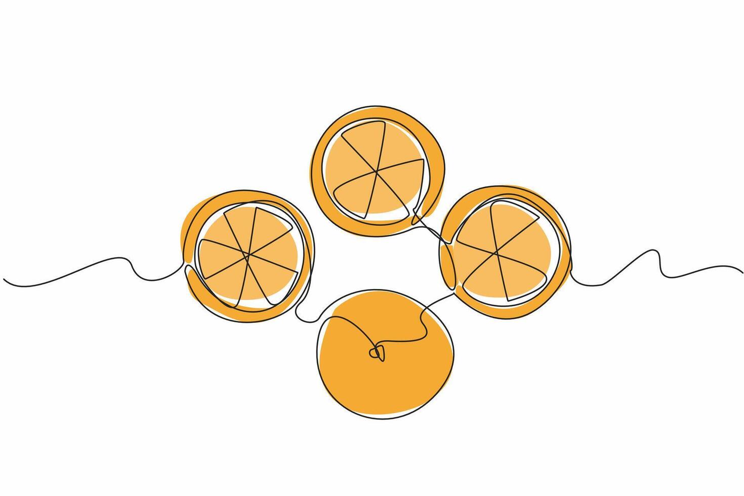 Continuous one line drawing one whole orange and three pieces of orange. Fulfilling daily vitamin C intake. Freshness during summer. National Vitamin C Day. Single line draw design illustration vector