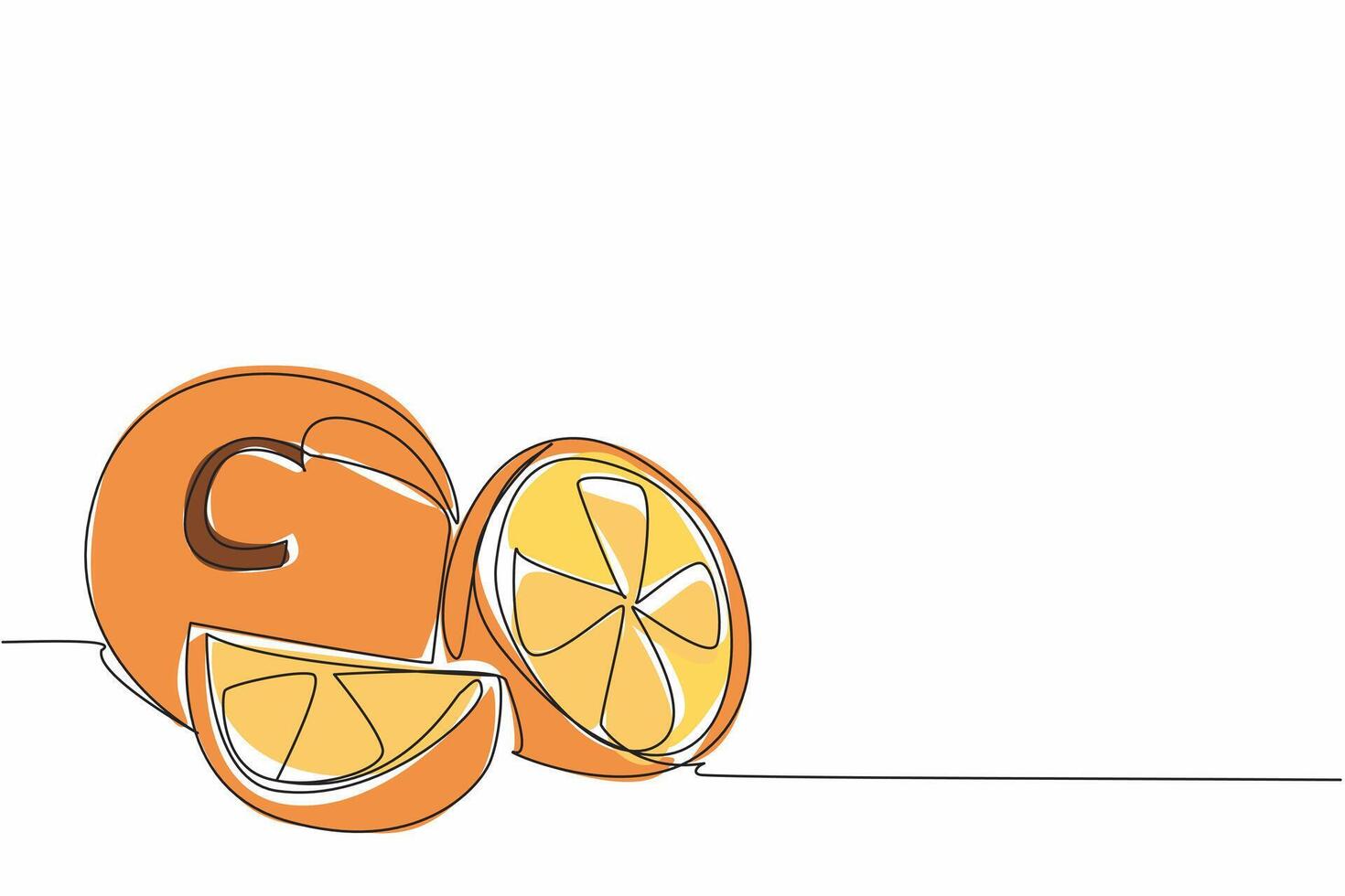 Single continuous line drawing a whole orange with the letter C in the middle. This fruit is very famous for its vitamin C content. Healthy. National Vitamin C Day. One line design illustration vector