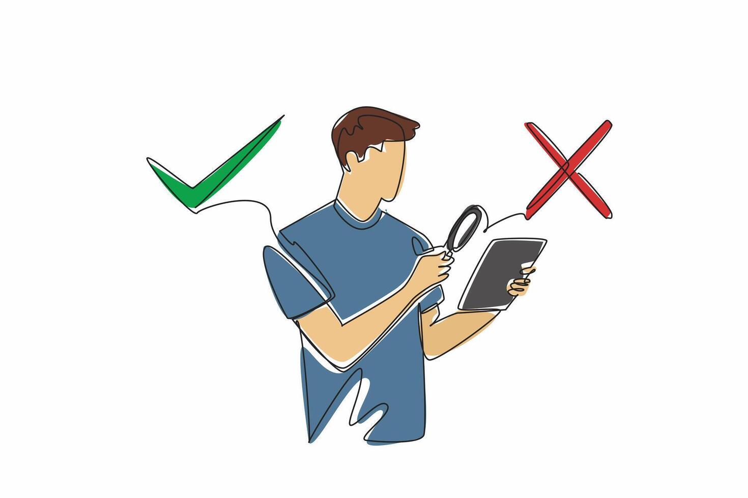 A man holding a tablet with a check mark next to it vector