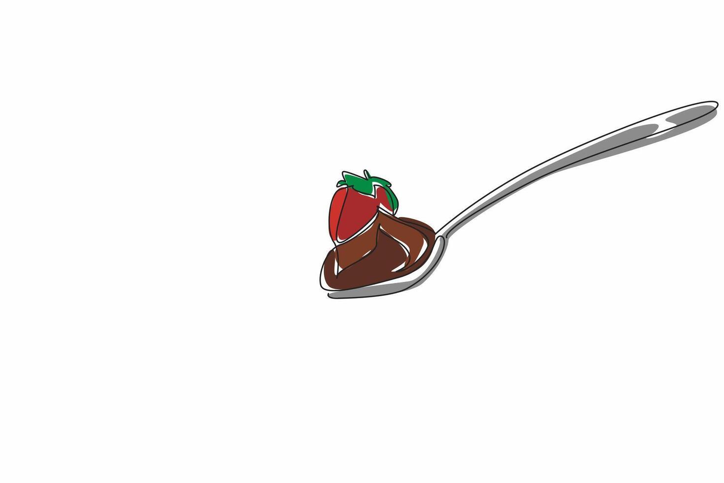 A spoon with chocolate and a strawberry on it vector