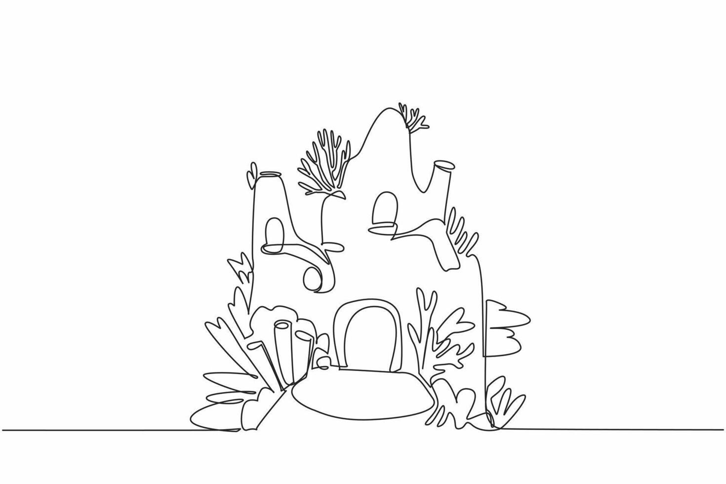 Single one line drawing houses made of coral reefs and other sea creatures. Has an important role in the sea. Habitat. Breed. World Aquatic Animal Day. Continuous line design graphic illustration vector