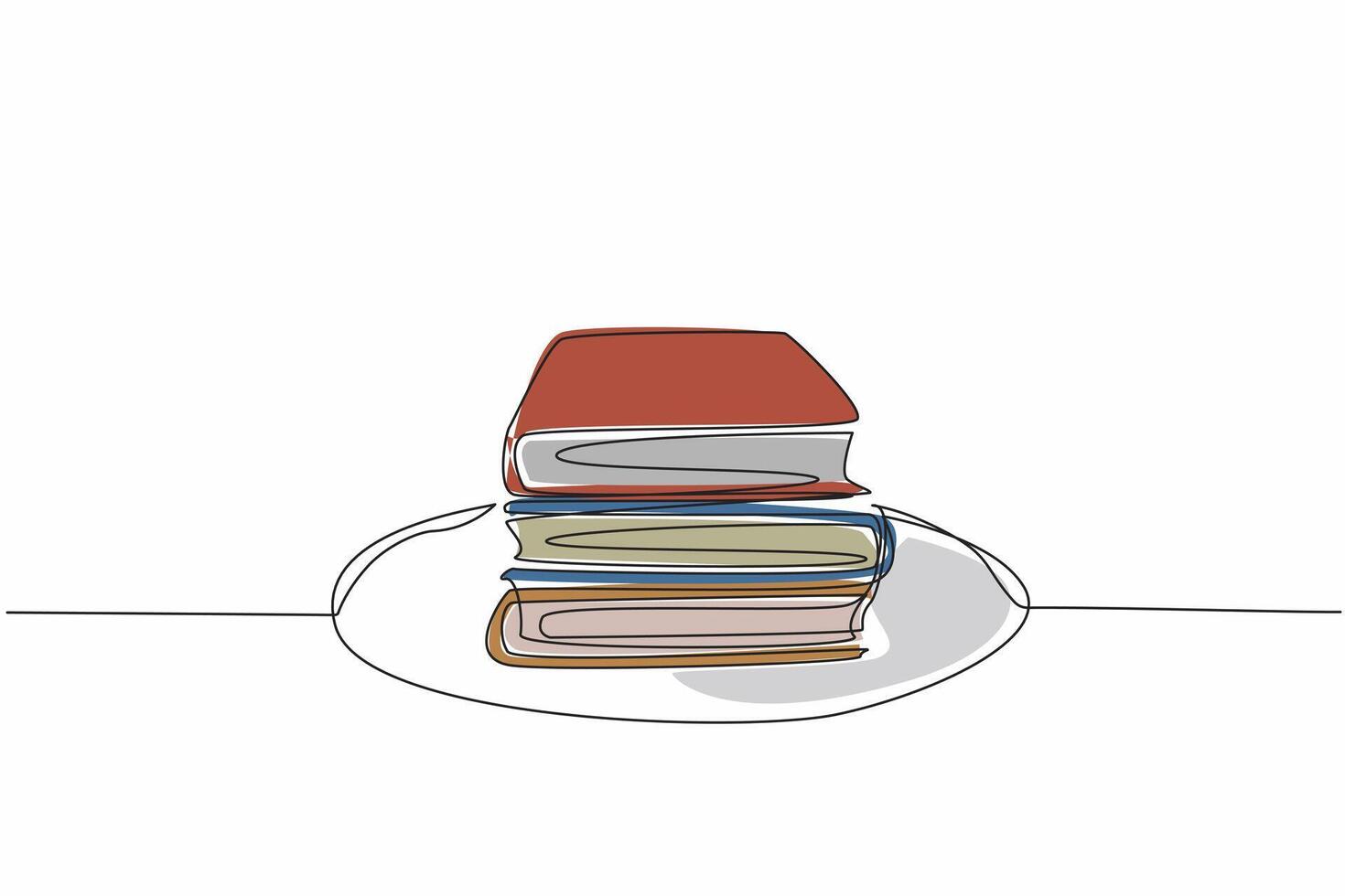 Continuous one line drawing dishes three stacks of thick books. An interesting metaphor. Serving up knowledge. Education. Literature. Edible Book Day. Single line draw design illustration vector
