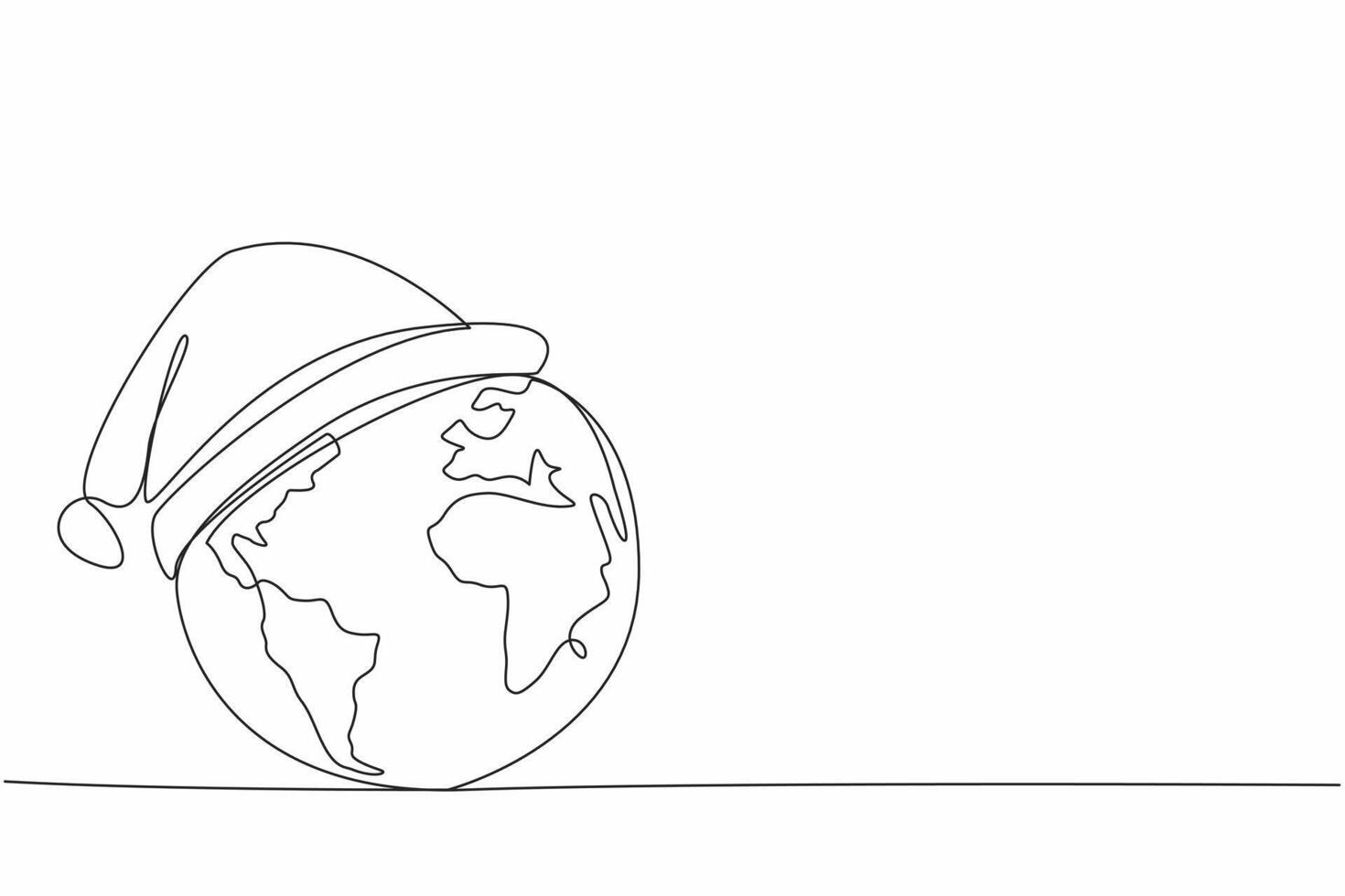 Continuous line drawing of the earth with a hat vector