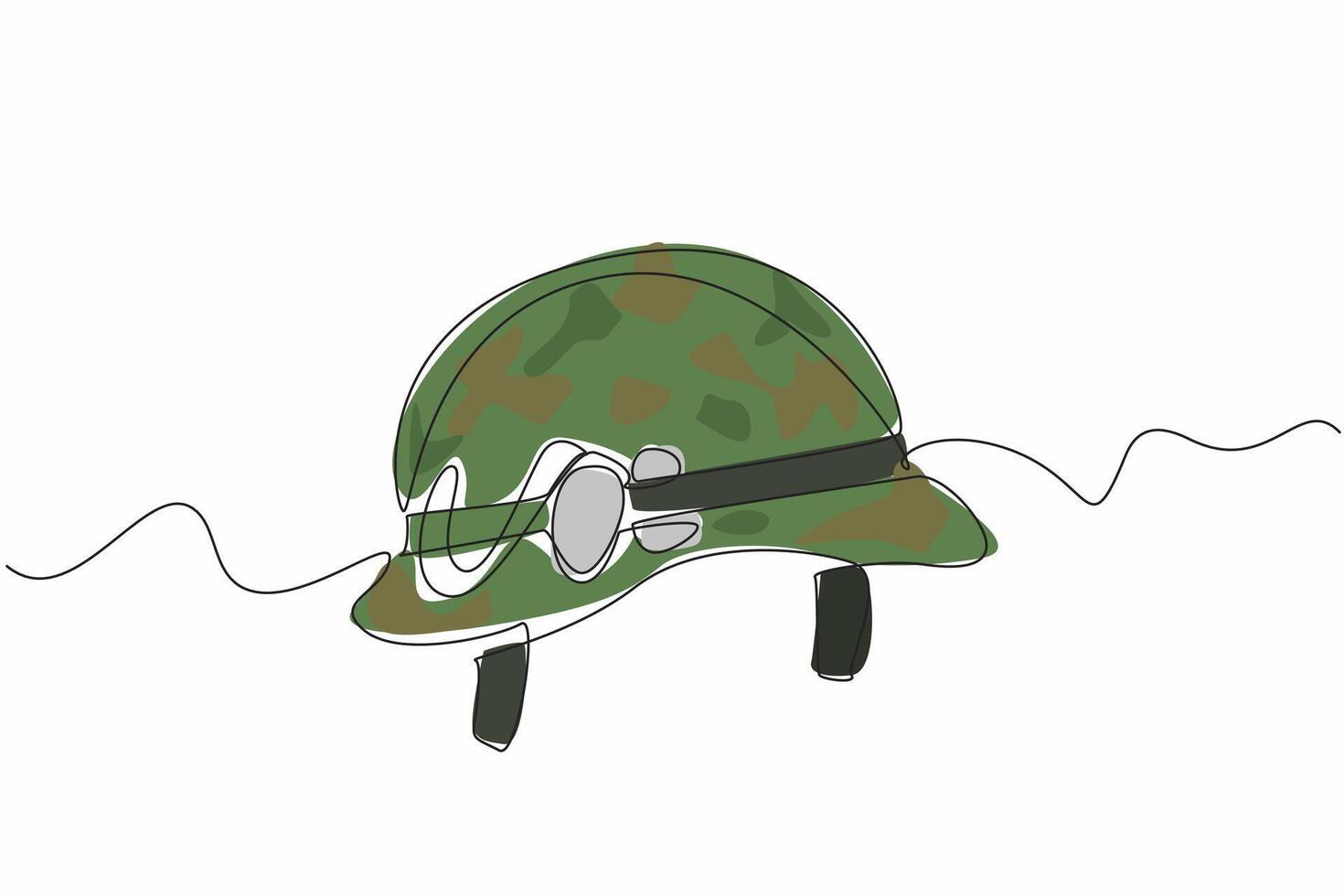 Continuous one line drawing army helmet with dog tag attached to the helmet. Identity that must always be attached. Identifier. Vietnam War Veterans Day. Single line draw design illustration vector