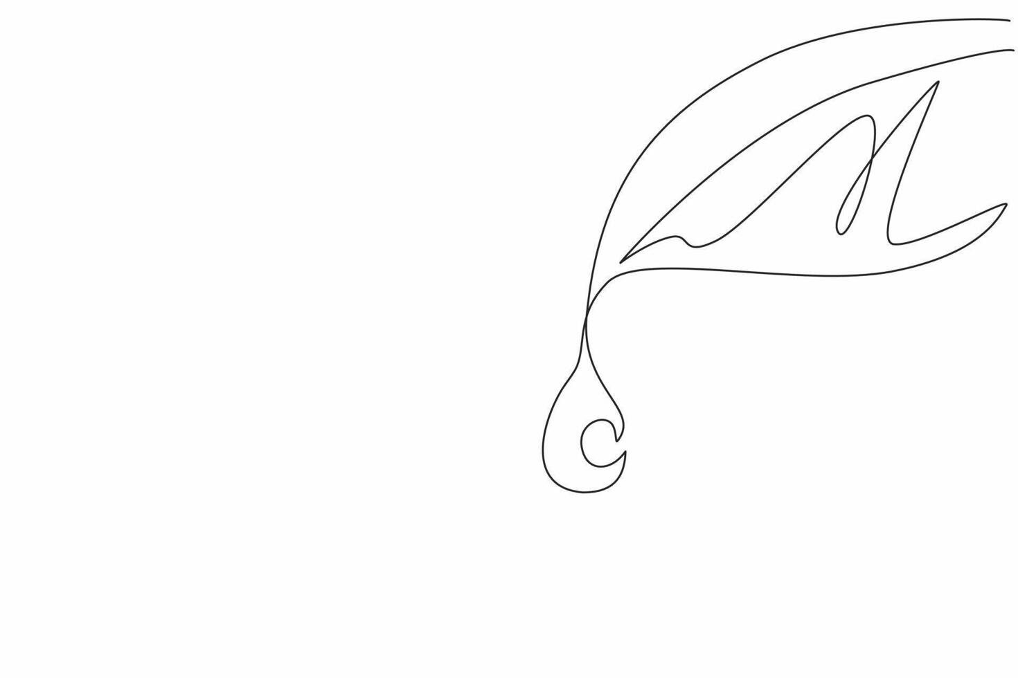 Continuous one line drawing water drop from a leaf. Purity of rainwater. Fertilizes plants. Eliminates drought. Balance of nature. Dew. World Water Day. Single line draw design illustration vector