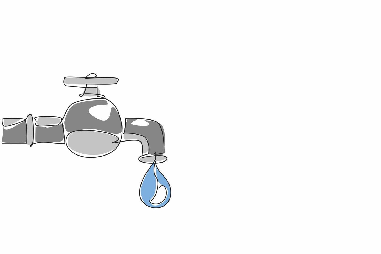 Single one line drawing water drop coming out of the water tap. Metaphor. Lifestyle threatens the world to be hit by drought. Save water. World Water Day. Continuous line design graphic illustration vector