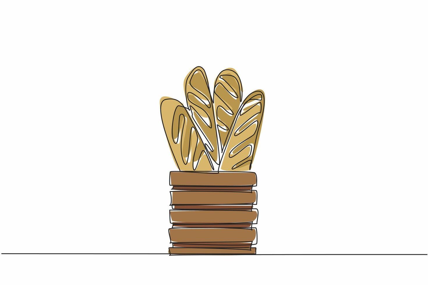 Continuous one line drawing French bread in a wooden basket covered with cloth. Displaying baguettes. Bakery. Dishes. Delicious. National French Bread Day. Single line draw design illustration vector
