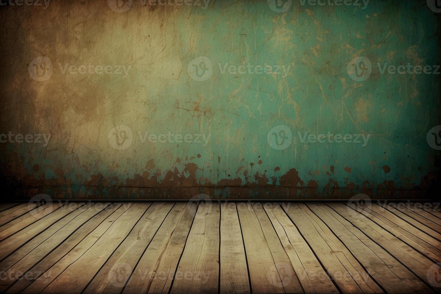 Rustic Wooden Floor and Aged Green Wall photo