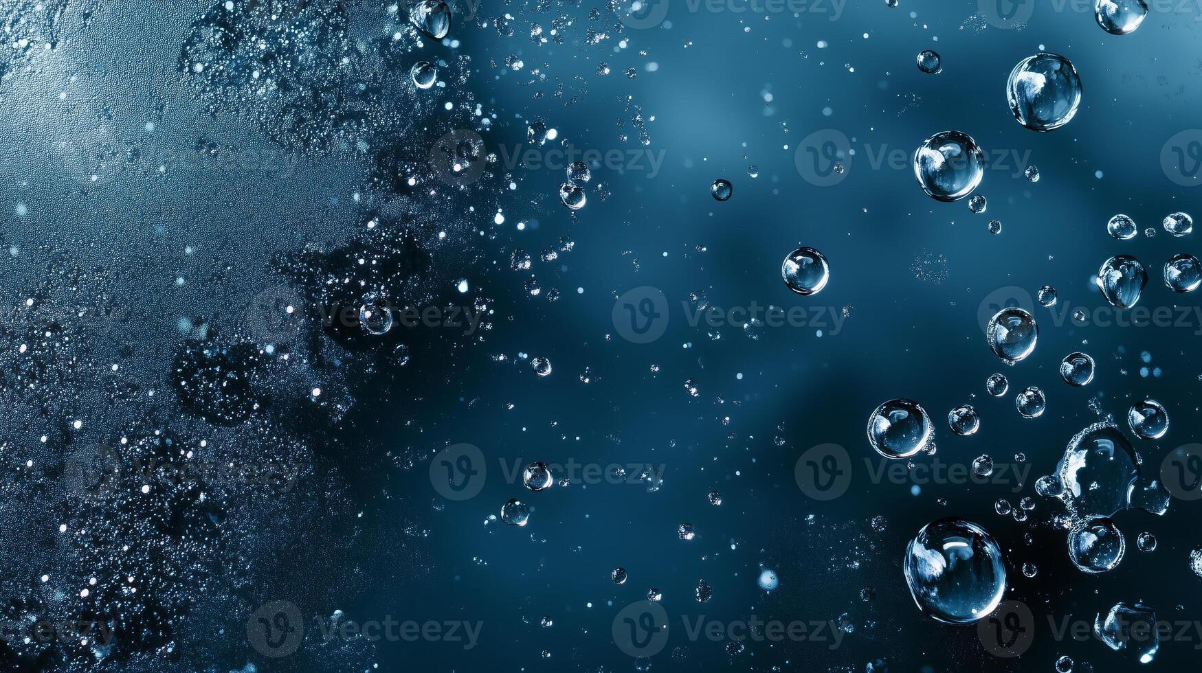 Bubbles rising in deep blue water create a mesmerizing underwater view filled with movement and tranquility photo