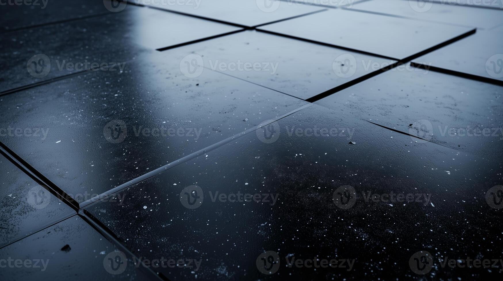 Modern black tiled floor with a glossy finish reflecting light in a contemporary interior space photo
