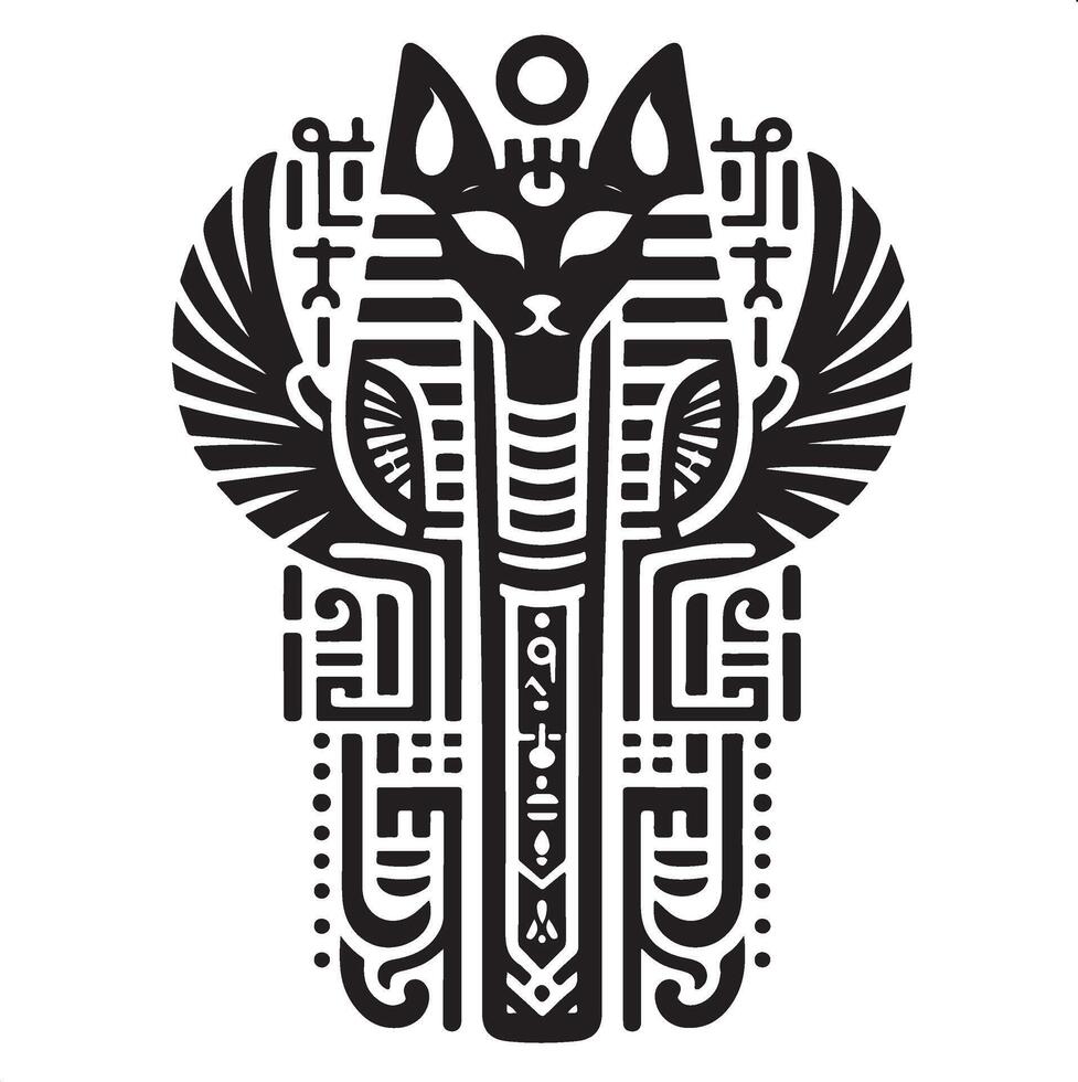 Egyptian Totem with Hieroglyphs Ancient Culture Silhouette vector