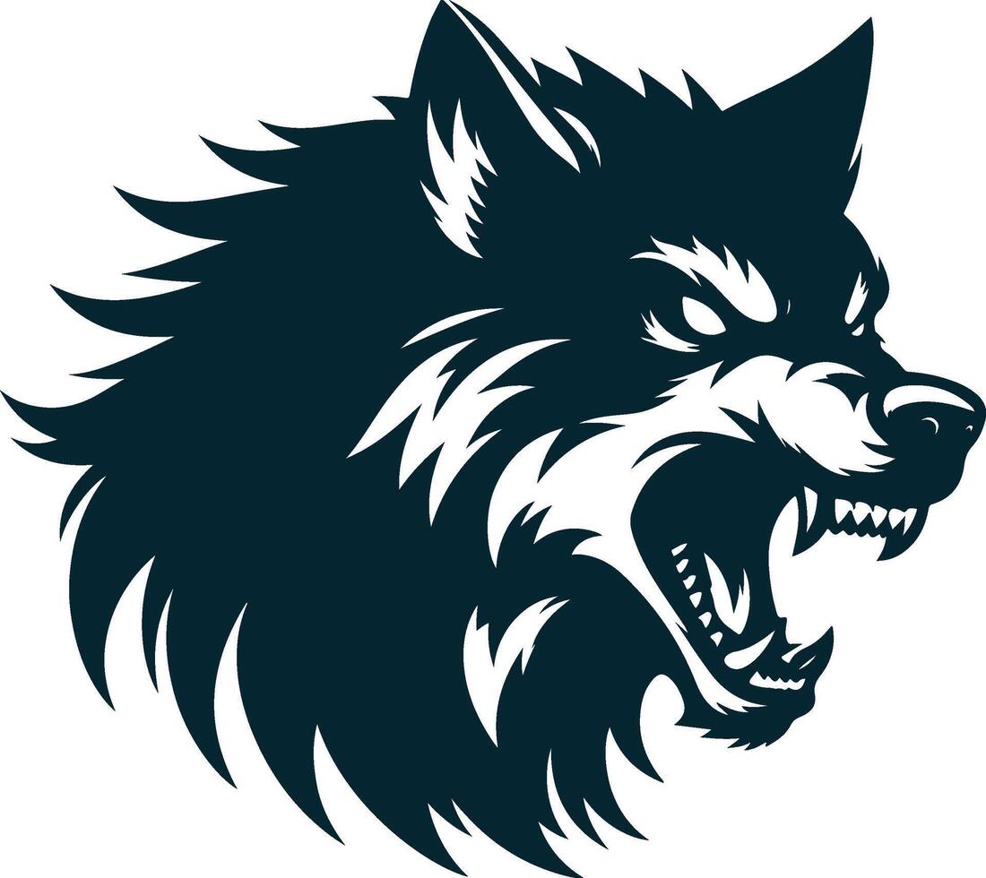 The wolf head is shown in black and white vector