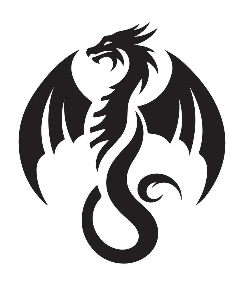 Mythical Dragon Silhouette with Wings for Art Projects vector