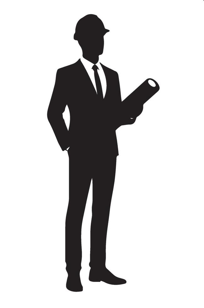 Architect with Ruler and Blueprint Design Silhouette vector