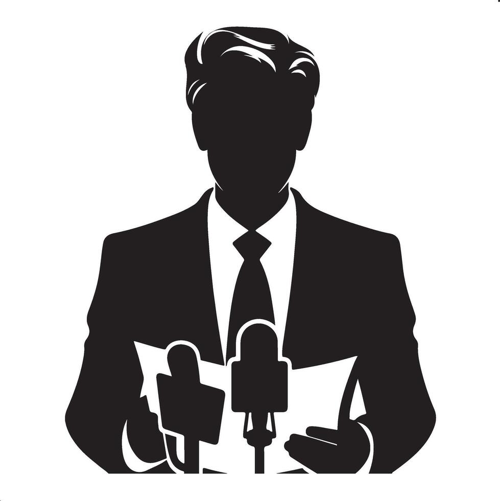News Reporter Silhouette with Microphone vector