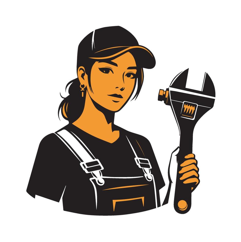 Silhouette of a Mechanic Working in a Workshop vector