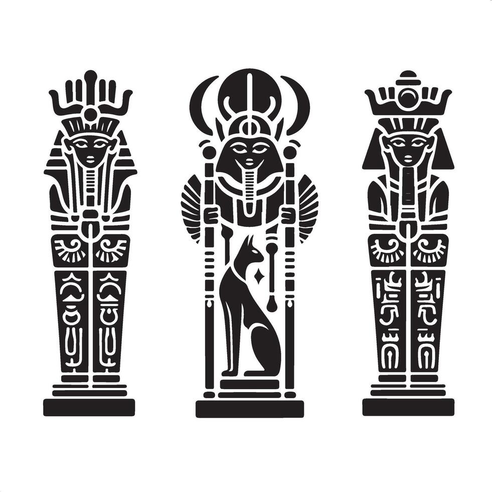 Pharaoh and Egyptian Deity Totem Silhouette for Art vector