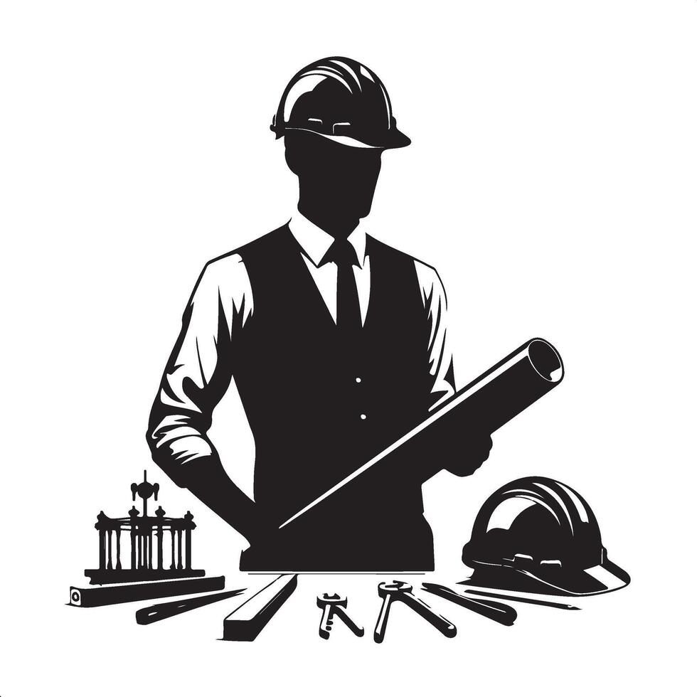 Architect with Drafting Tools Silhouette for Architecture vector
