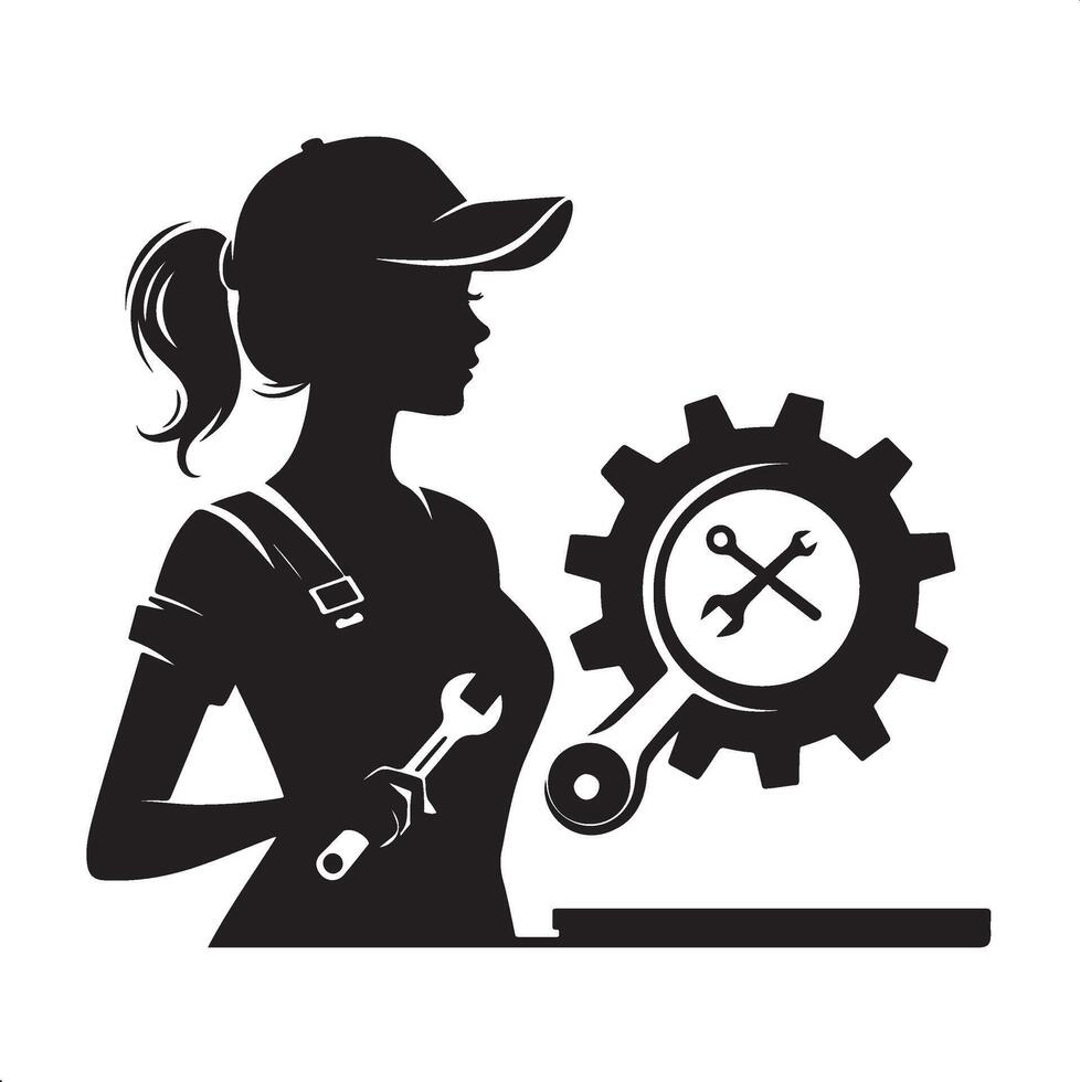 Auto Repair Worker Silhouette in Action vector