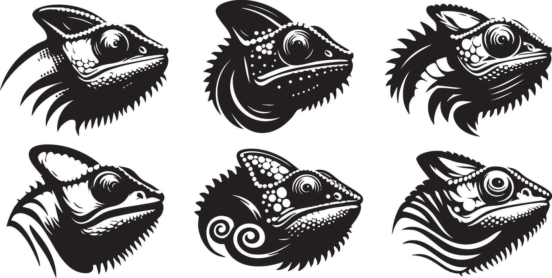 Chameleon on Branch Silhouette for Tropical Artwork vector