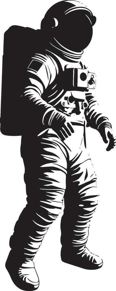 Astronaut figure silhouette, space mission graphic, interstellar traveler design, cosmic adventure illustration vector